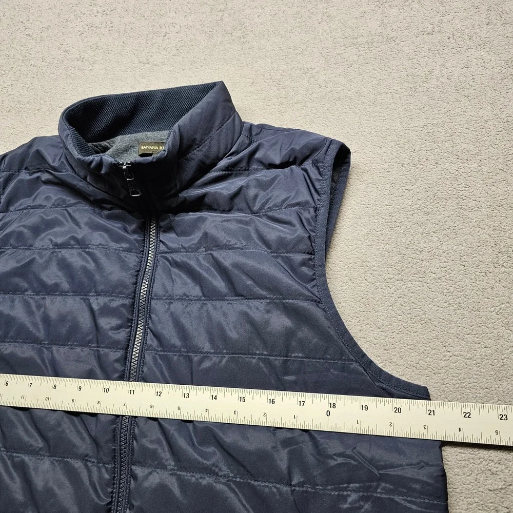 Banana Republic Puffer Vest Mens M Navy Blue Full Zip Quilted Mock Neck 4668